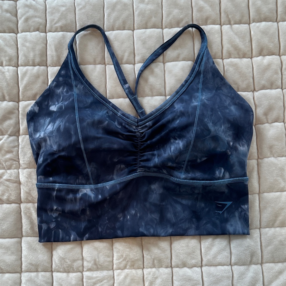 Gymshark Elevate Longline Sports Bra in Lakeside Blue Spray Dye